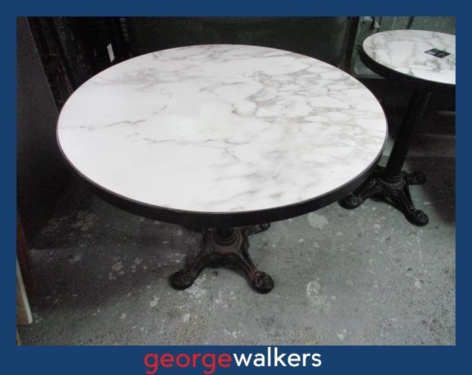 CAFE TABLE – ROUND – MARBLE STONE TILE TOP – 1M – RRP $1200 - PR6944