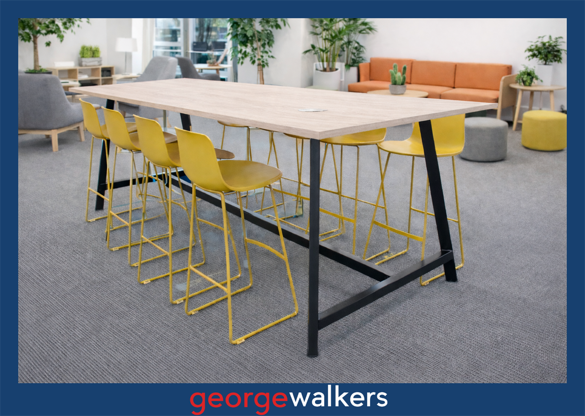 PR6470 Whitewashed Woodgrain Bar Leaner Meeting Table and Stools - George Walkers Office Furniture Megastore