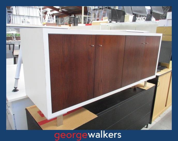 PR6339 White/Darkwood 4 Door TV Cabinet Credenza - George Walkers Office Furniture Megastore