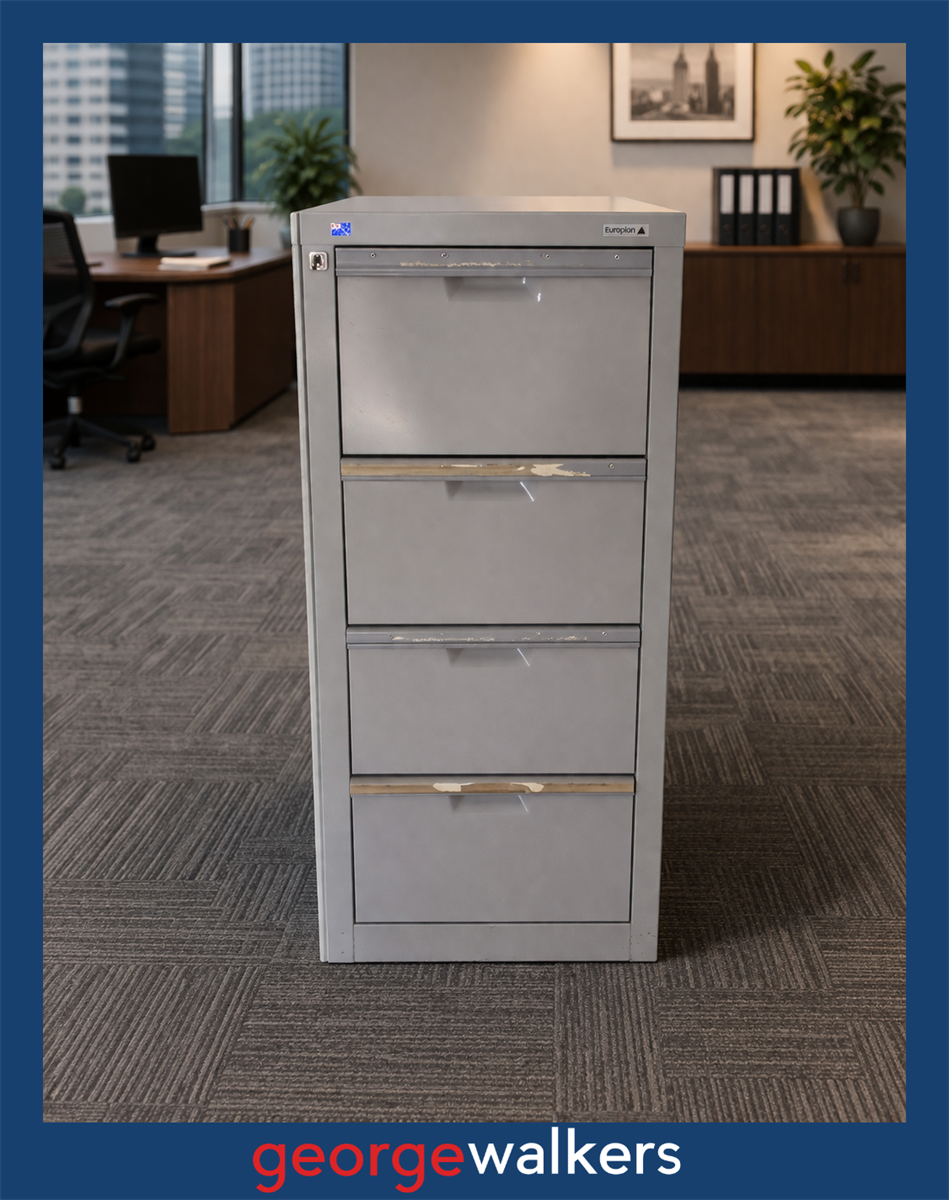 PR6613 Grey Metal 4 Drawer Filing Cabinet with Key - George Walkers Office Furniture Megastore