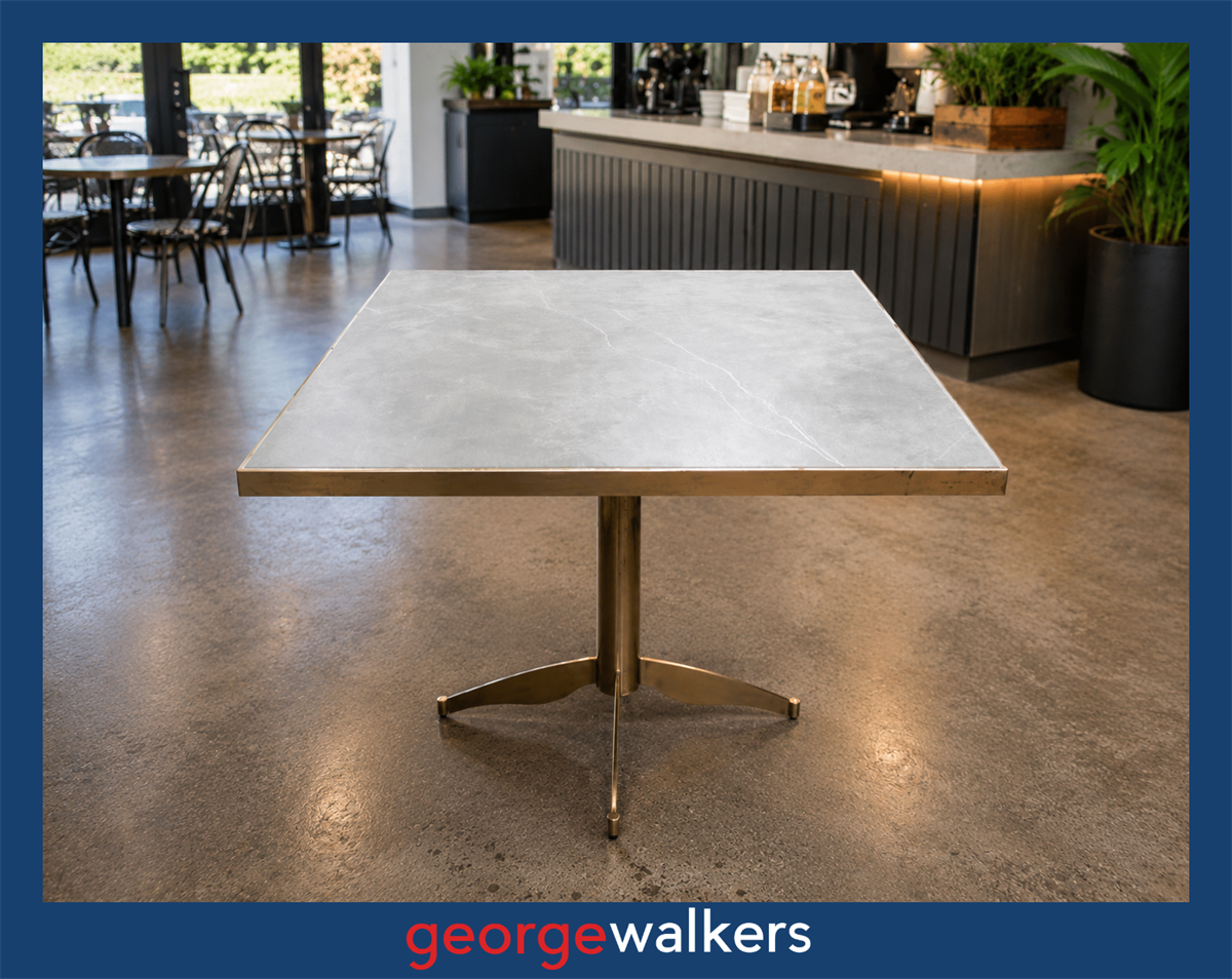 CAFE TABLE – STONE TILE TOP – BRASS BASE – 800MM - RRP APPROX $1200+ – PR6942
