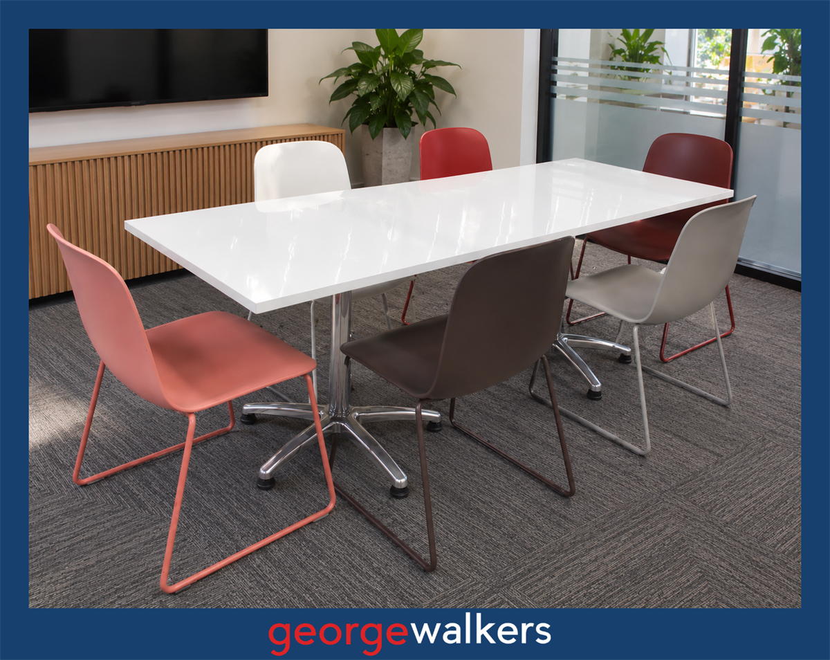 Meeting table - High gloss white - Chrome star bases - 2m - PR7057