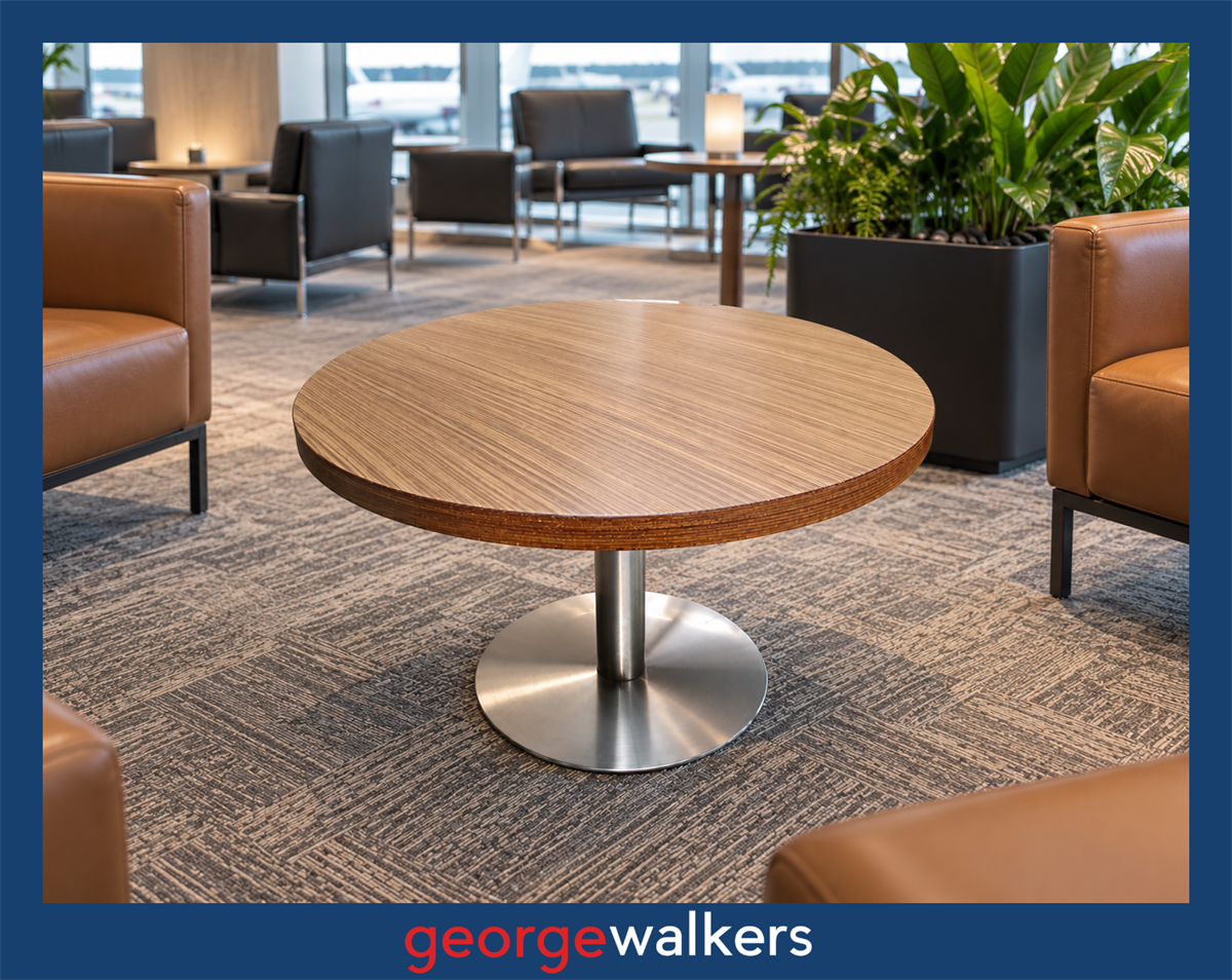Coffee table - Commercial - Woodgrain - Chrome pedestal - PR7061