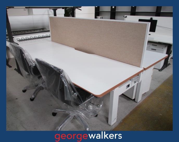 FE1510 - White/Tawa Trim Straight Desk - George Walkers Office Furniture Megastore