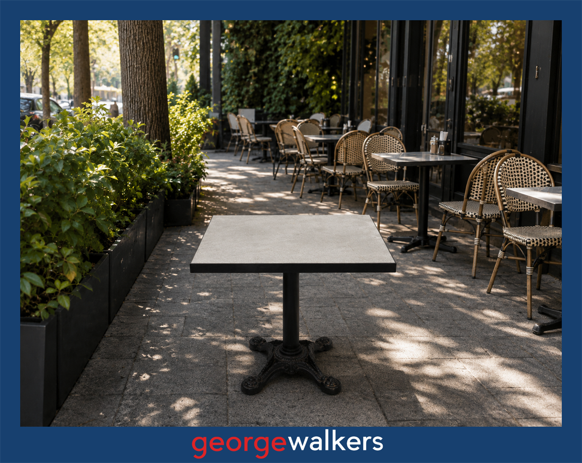 CAFE TABLE – STONE TILE TOP – ORNATE METAL BASE – 800MM – PR6943