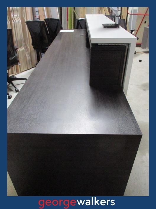 RECEPTION COUNTER – CUSTOM MADE – 3.4M – WHITE / CHOCOLATE WOODGRAIN – PR6951