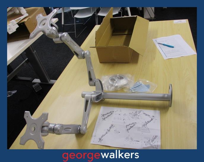 AB006 - Silver Dual Monitor Arm - George Walkers Office Furniture Megastore