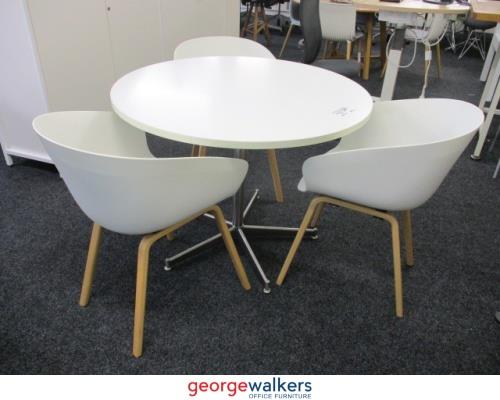 PR5861 White Round Meeting Table + 3 Tub Chair Set - George Walkers Office Furniture Megastore
