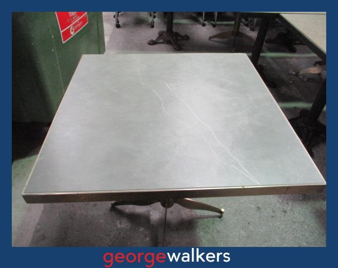 CAFE TABLE – STONE TILE TOP – BRASS BASE – 800MM - RRP APPROX $1200+ – PR6942