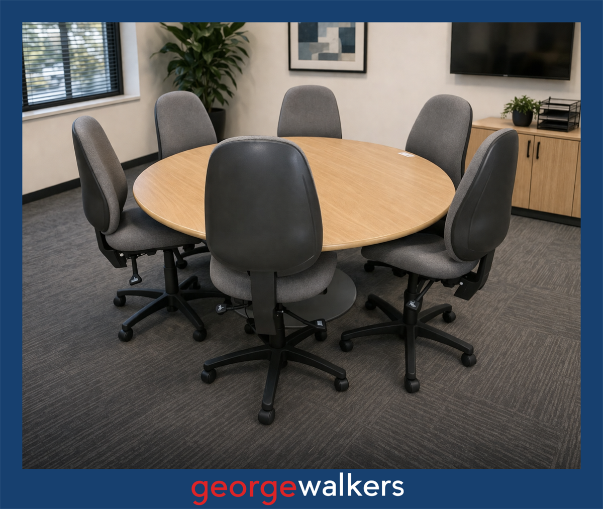PR6641 Tawa/Grey Round Meeting Table + 6 Chairs Set - George Walkers Office Furniture Megastore