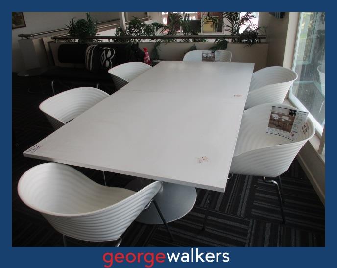 Meeting table – White woodgrain – 2.44m – Pedestal base – PR7035