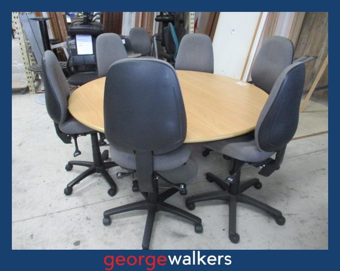 PR6641 Tawa/Grey Round Meeting Table + 6 Chairs Set - George Walkers Office Furniture Megastore