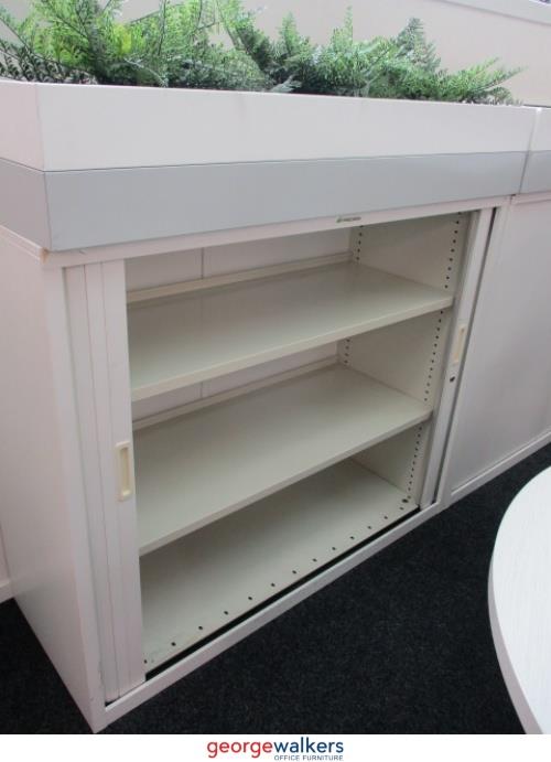 PR5757 White Precision Tambour with Planter - George Walkers Office Furniture Megastore