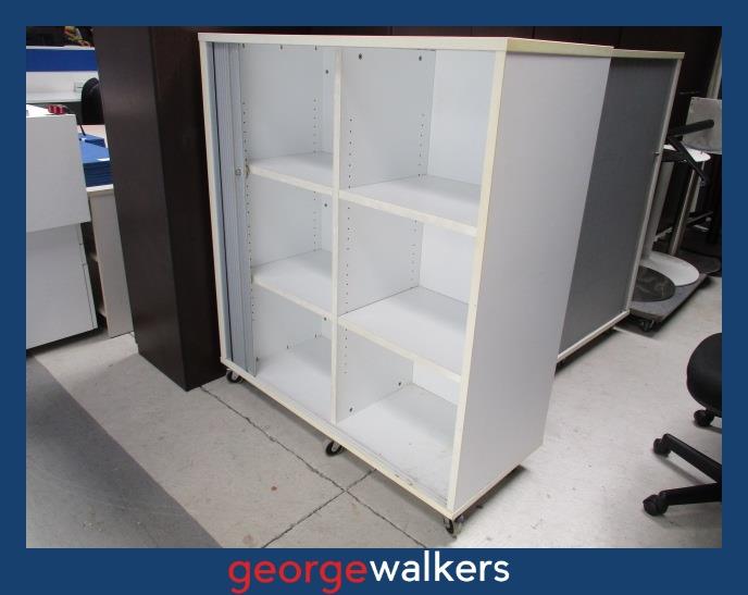 PR6334 White Single Door Tambour Cupboard - George Walkers Office Furniture Megastore