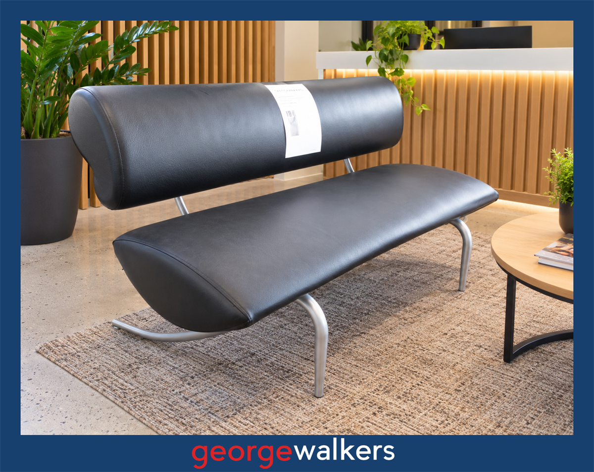 Reception bench – Executive lounge – Black leather – RRP $6,000 – PR7024