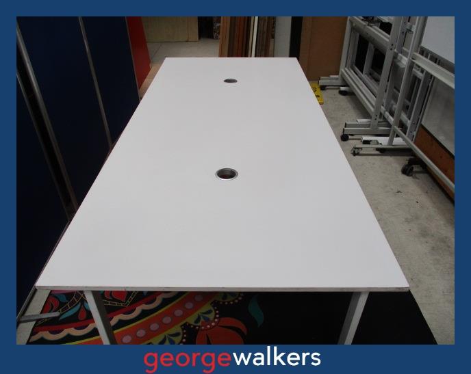 PR6248 White Melteca Boardroom Meeting Table with White Metal Base - George Walkers Office Furniture Megastore