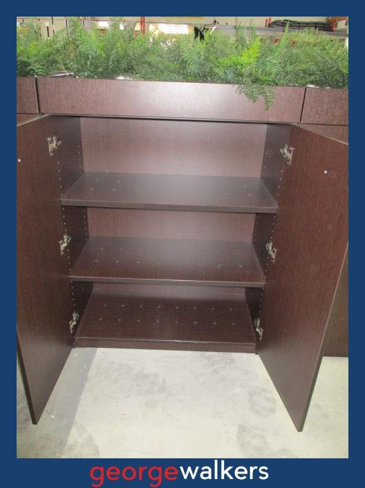 PR6330 Dark Wood Melteca 2 Door Planter Cupboard original RRP $1200 - George Walkers Office Furniture Megastore