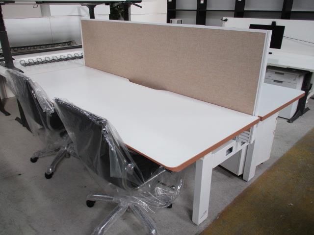 FE1510 - White/Tawa Trim Straight Desk - George Walkers Office Furniture Megastore