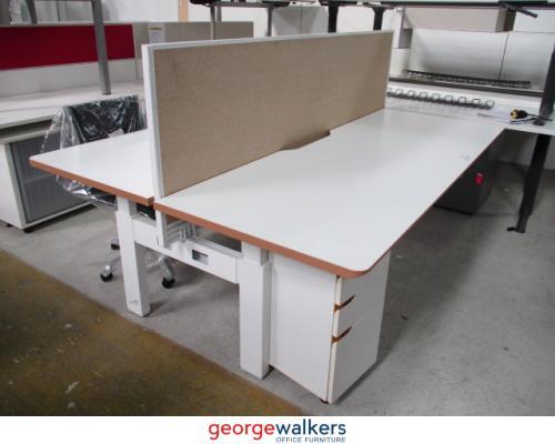 FE1510B - White/Tawa Trim Straight Desk - George Walkers Office Furniture Megastore