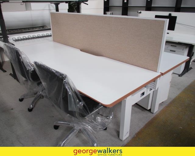FE1510 - White/Tawa Trim Straight Desk - George Walkers Office Furniture Megastore