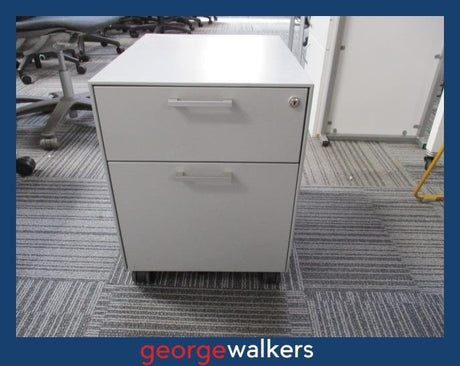 PR6338  White  Metal 2 Drawer Mobile - George Walkers Office Furniture Megastore