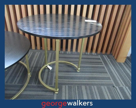 COFFEE TABLE – ROUND – BLACK WOODGRAIN – GOLD BASE – PR6869 - George Walkers Office Furniture Megastore