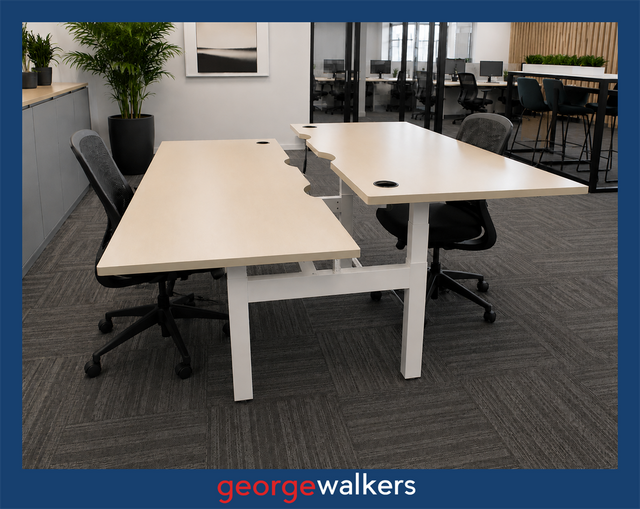 VL1  Maple  2 Person Electric Height Adjustable Pod Desk 1.8M - George Walkers Office Furniture Megastore
