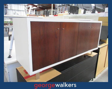 PR6339  White/Darkwood  4 Door TV Cabinet Credenza - George Walkers Office Furniture Megastore
