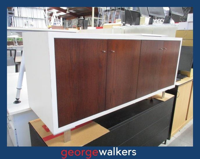 PR6339  White/Darkwood  4 Door TV Cabinet Credenza - George Walkers Office Furniture Megastore