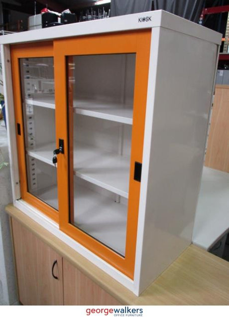 PR4024 - Beige/Orange Kiosk Display Cabinet - George Walkers Office Furniture Megastore