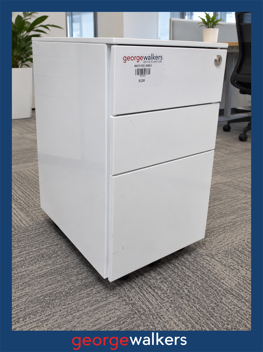 Mobile Drawer - Slimline - Metal - 300 x 520 x 600 mm - Glossy White - PR5028 - George Walkers Office Furniture Megastore
