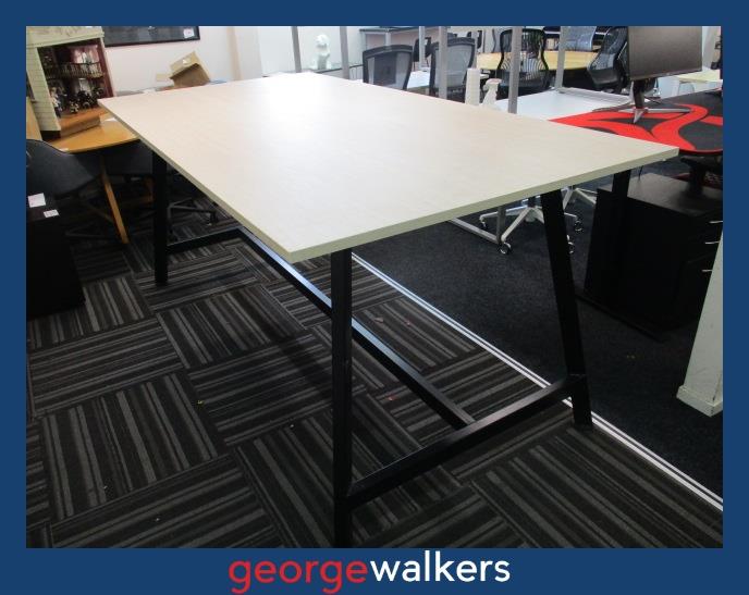 PR6470  Whitewashed Woodgrain  Bar Leaner Meeting Table and Stools - George Walkers Office Furniture Megastore