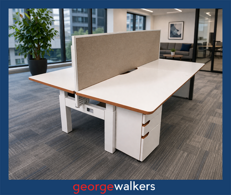 FE1510 - White/Tawa Trim Straight Desk - George Walkers Office Furniture Megastore