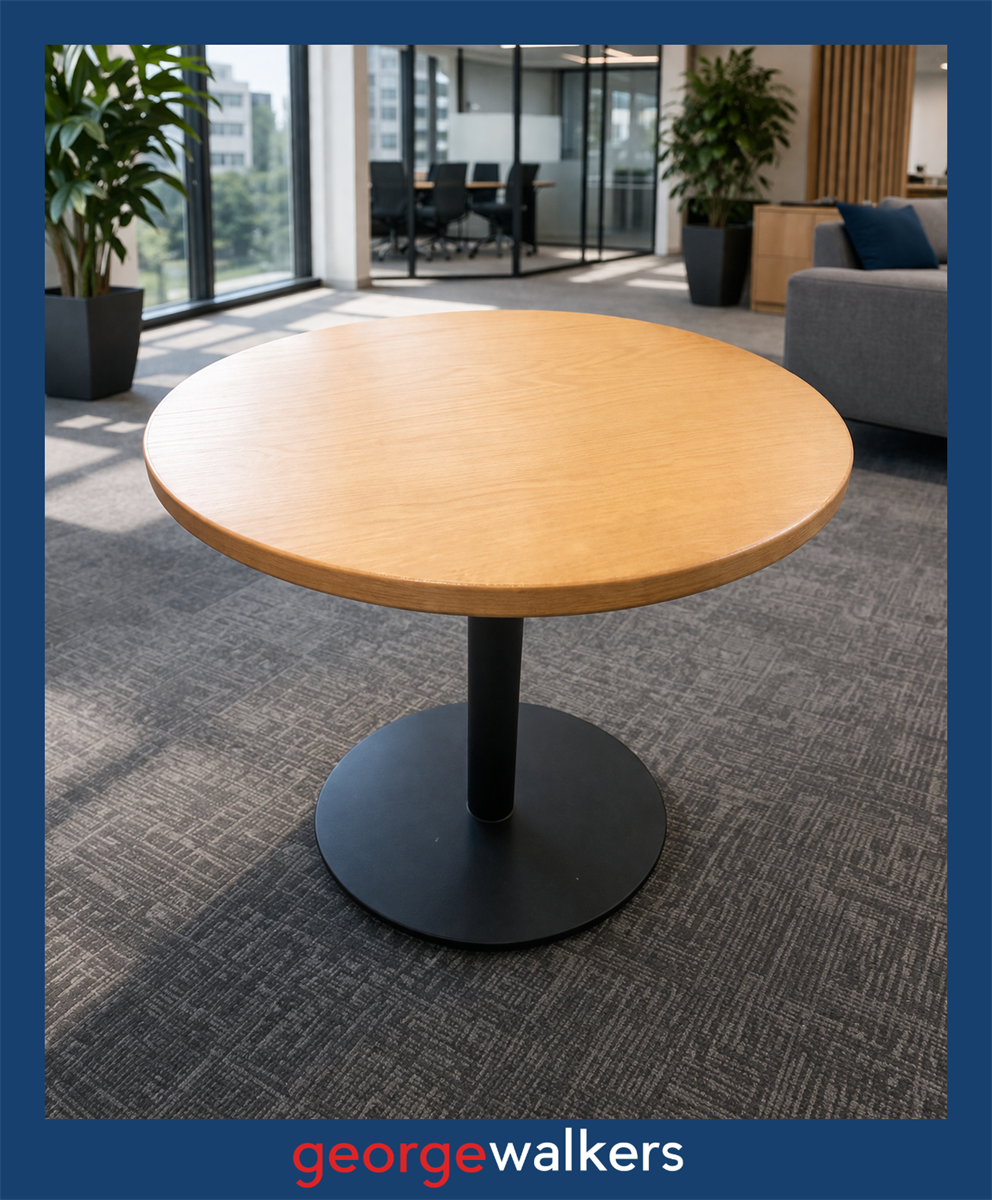 PR5447 - American Oak/Matte Black  Round Table - George Walkers Office Furniture Megastore