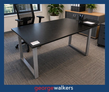 PR6635  Black Melteca Desk with Metal Frame - George Walkers Office Furniture Megastore