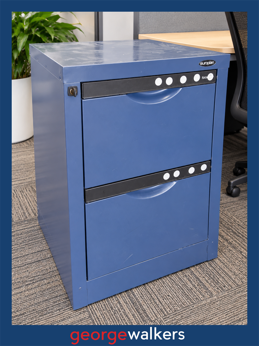 Filing cabinet – Europlan – 2 drawer – Blue metal – With key – PR7009