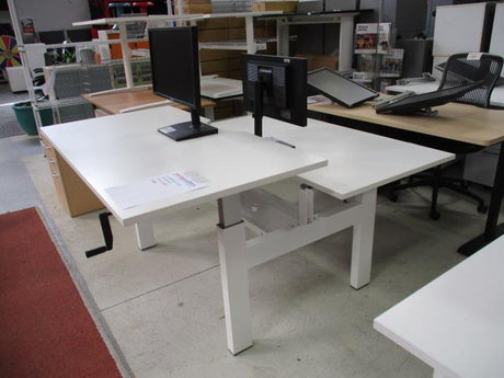 PR6155  White  2 Person Height Adjustable Pod Desk - George Walkers Office Furniture Megastore