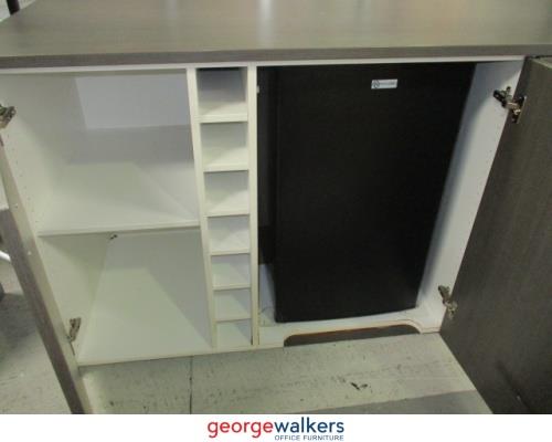 PR5760  Dark Woodgrain  Credenza with Bar Fridge - George Walkers Office Furniture Megastore