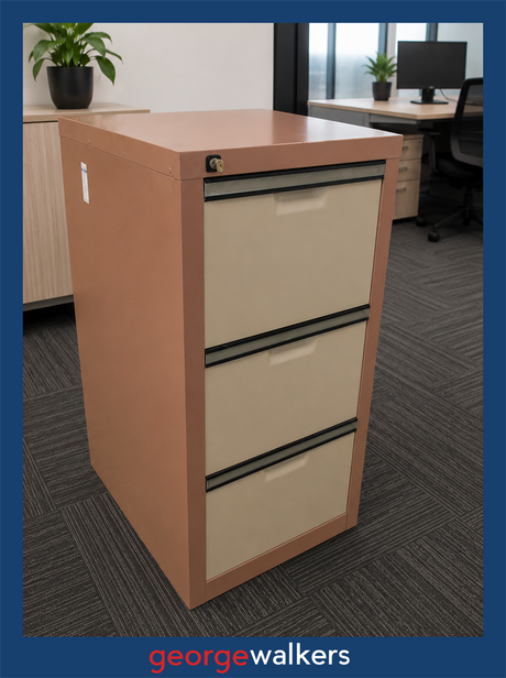 FILING CABINET – WITH KEY – BROWN – 3 DRAWER – PR6820 - George Walkers Office Furniture Megastore