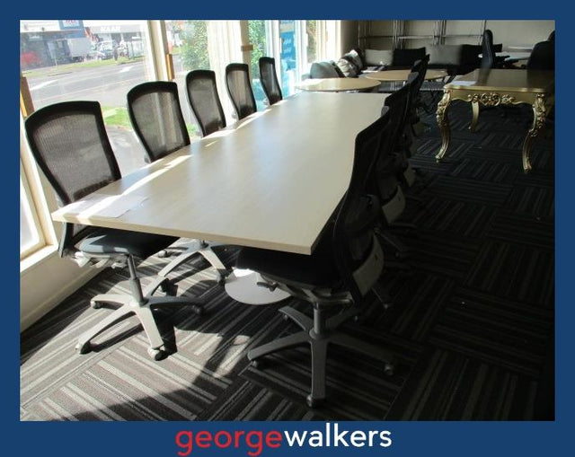 PR6184  Ash Woodgrain  Melteca Boardroom Table & 10x Formway Life Chairs - George Walkers Office Furniture Megastore