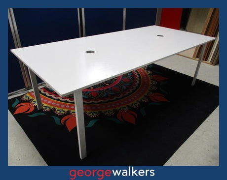 PR6248  White Melteca Boardroom Meeting Table with White Metal Base - George Walkers Office Furniture Megastore