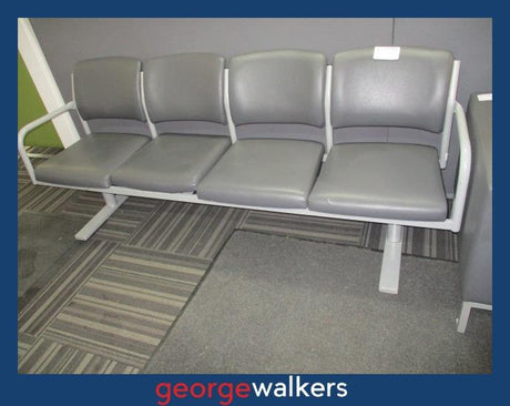 PR6086  Grey  Vinyl Bank of 4 Waiting Room Chairs - George Walkers Office Furniture Megastore