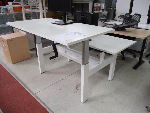 PR6155  White  2 Person Height Adjustable Pod Desk - George Walkers Office Furniture Megastore