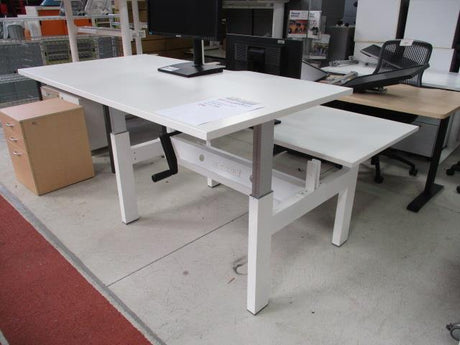 PR6155  White  2 Person Height Adjustable Pod Desk - George Walkers Office Furniture Megastore