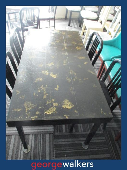 Table – Black/gold foil – Industrial metal frame – 1.46m – PR7026