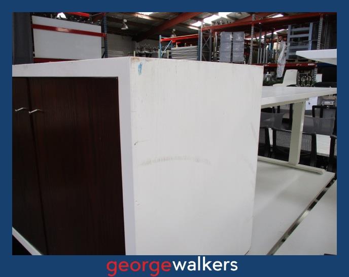 PR6339  White/Darkwood  4 Door TV Cabinet Credenza - George Walkers Office Furniture Megastore