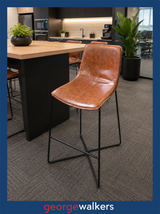 BARSTOOL – BROWN LEATHER-LOOK – BLACK METAL FRAME – 72CM – PR6949
