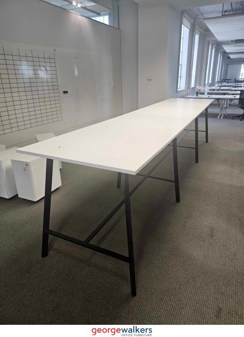 Table - Bar Leaner - Black Legs - White - 4500 x 1000 x 1040mm