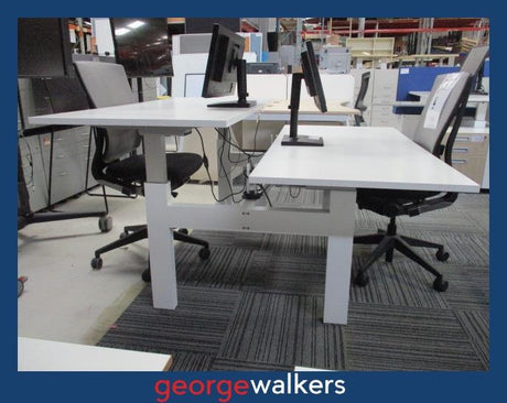 PR6234  White  2 Person Electric Pod Desk - George Walkers Office Furniture Megastore