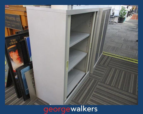 PR6087  Grey  Metal Office Tambour Cabinet - George Walkers Office Furniture Megastore